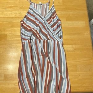 Striped faux wrap style dress with pockets